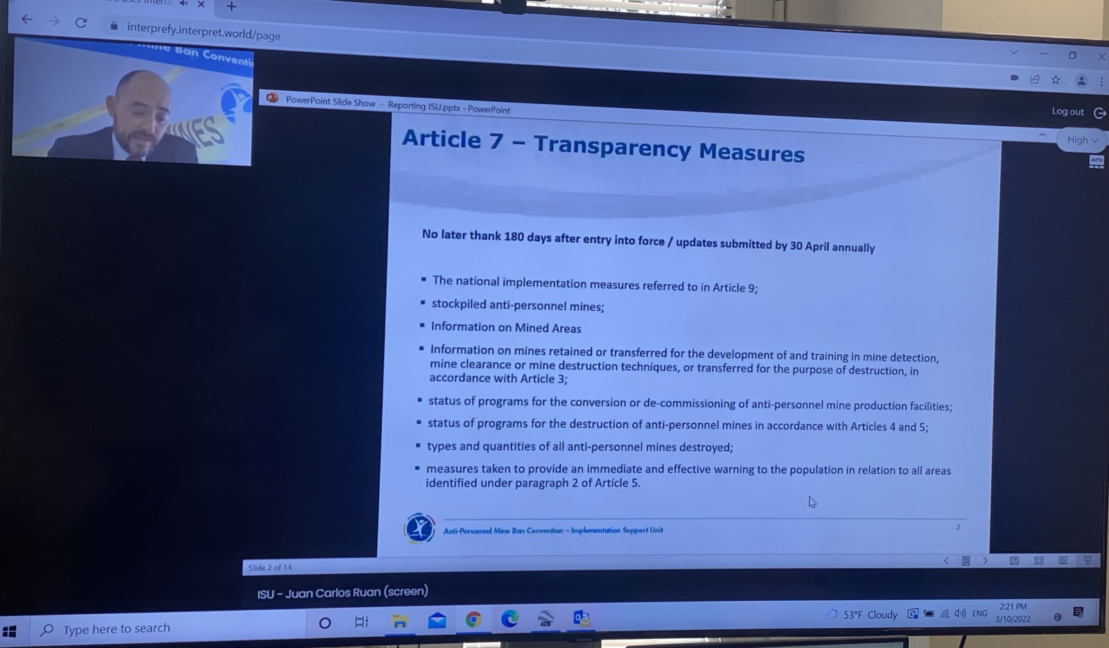 Оnline Workshop on Reporting: Article 7 Transparency Reports and Oslo Action Plan